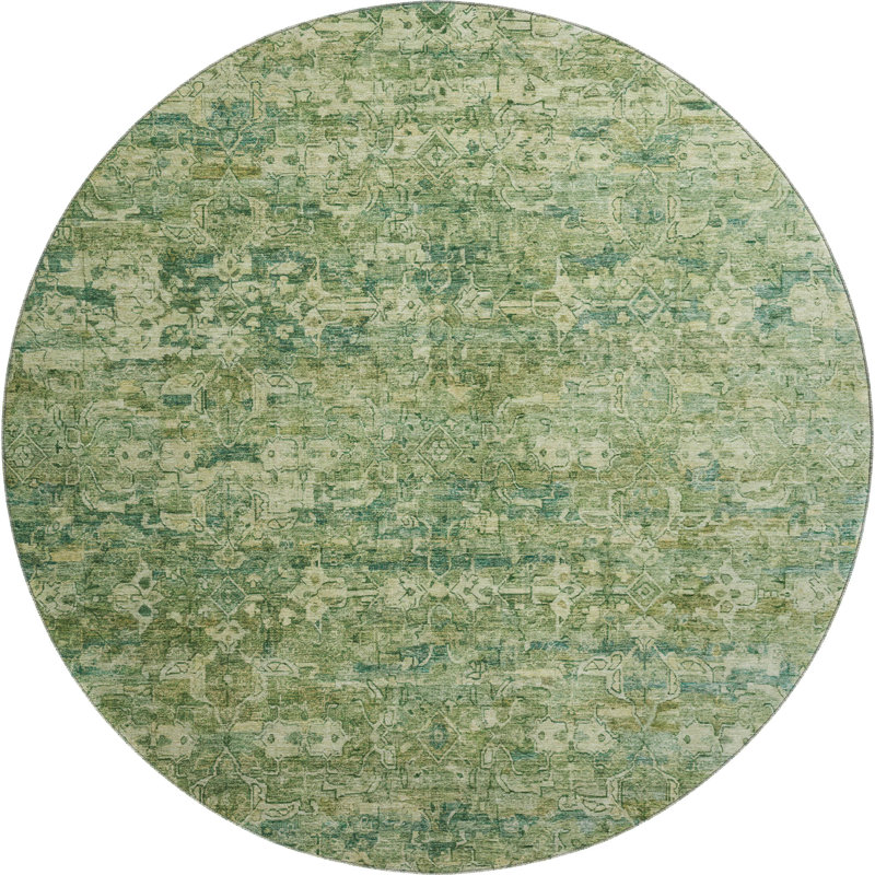 Premium Machine Washable Mayfield AMF2324 Ikat Rug, Olive, 8' Round