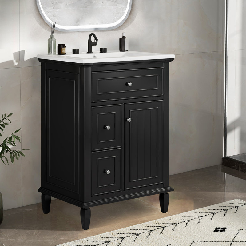 Meuble-lavabo 24 po avec lavabo en céramique, Noir
