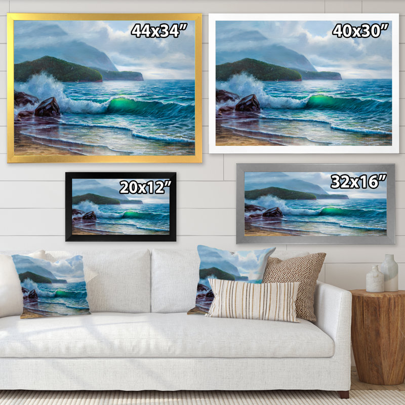 «Morning Sunlight On The Sea Waves», art mural nautique et côtier sur toile, H 12 po x l 20 po x P 1 po, Cadre photo blanc
