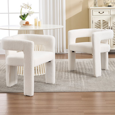Modern Upholstered Barrel Dining Armchair With Backrest With Solid Wood Legs For Living Room/Dining Room