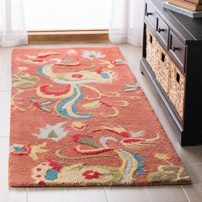 Ferrera Jahiem Floral Handmade Tufted Wool Red Area Rug