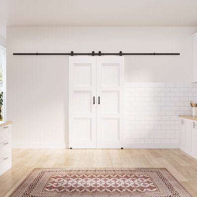 2x24in.x 80in.3 Paneled White Door Slab Prefinished Surface With All Barn Door Hardware Kit