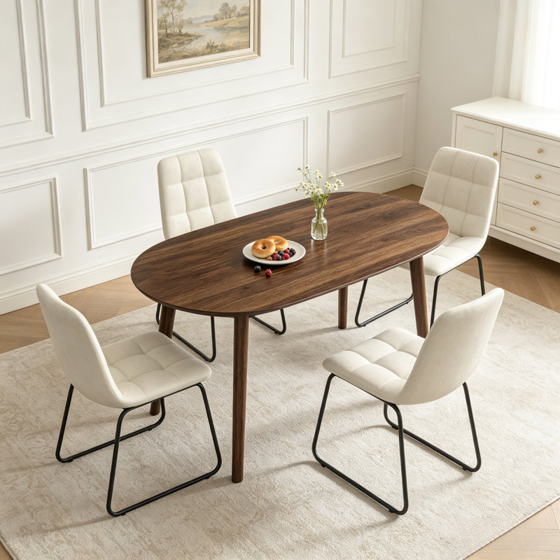 Ensemble de table de salle à manger 63 po, table de cuisine moderne en bois avec 4 chaises rembourrées, ensemble de table 5 pièces pour la salle à manger, appartement
