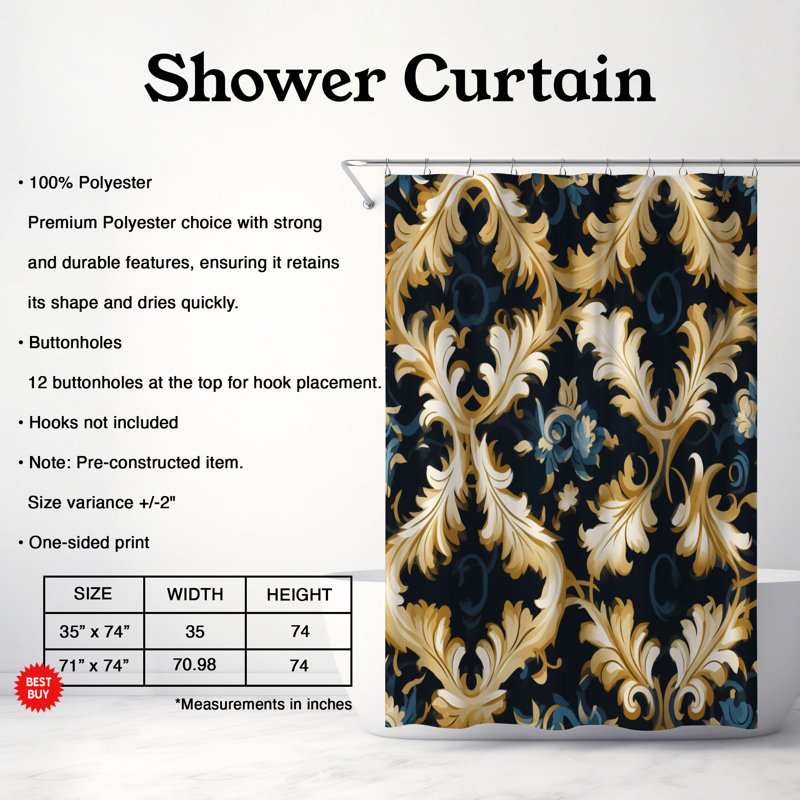 Baroque Motifs Design - Rideau de douche standard 1 pièce, H 74 po x l 71 po