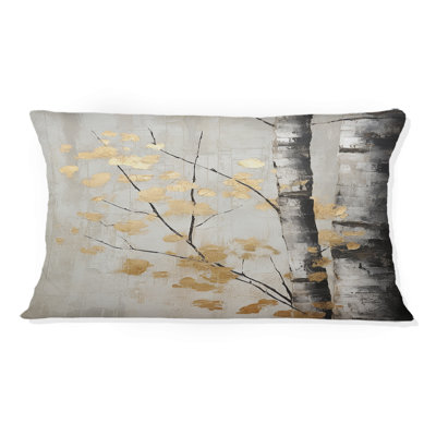 Tree Whispers Of Grey and Gold - Coussin décoratif imprimé arbre monochrome