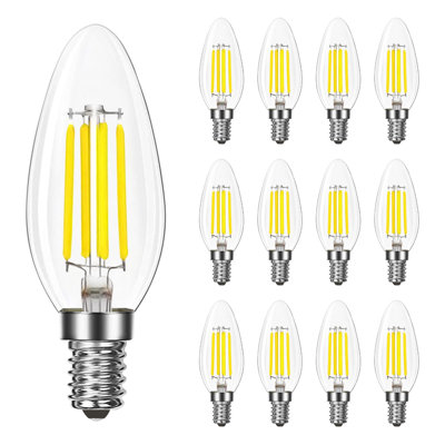 LUXRITE 8W LED Candelabra Bulb, 75W Equivalent, E12 Base, 1000 Lumens, 5000K Bright White Dimmable Clear Filament Enclosed Fixture & Wet Rated 12 Pack