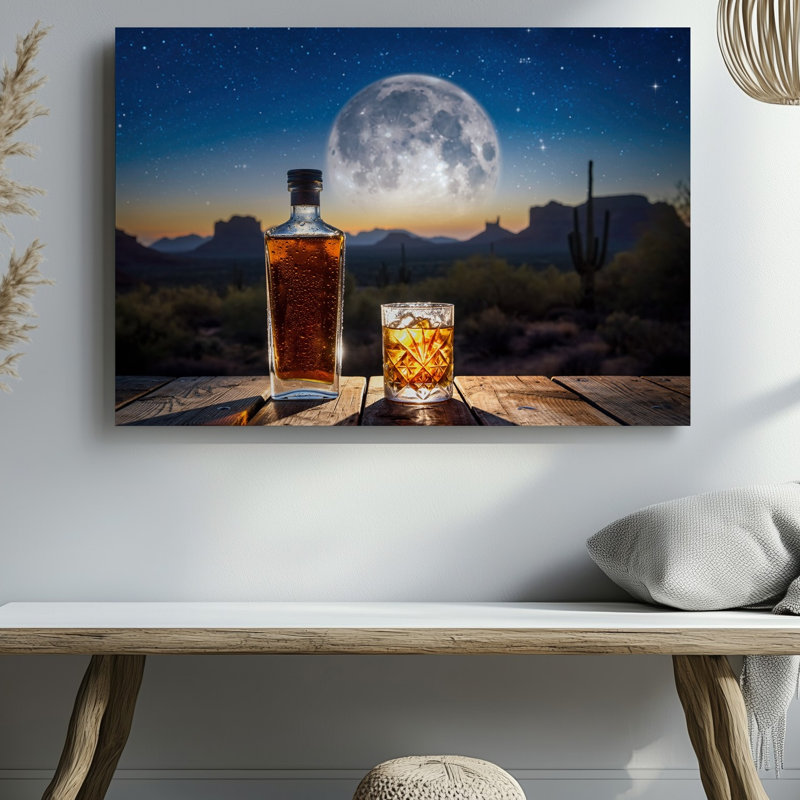Toile dans une scène captivante, une élégante bouteille de tequila se tient en évidence sur une table en bois vieilli