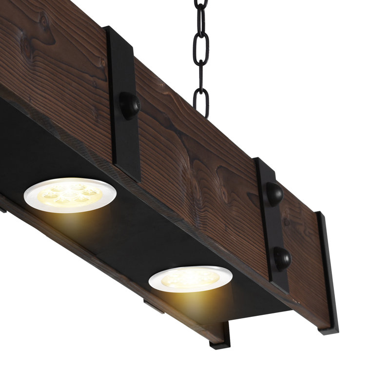 Lustre rustique en bois et métal de 42 po - Plafonnier industriel à 3 lumières en noir et brun pour la salle à manger, l'îlot de cuisine ou la maison de campagne