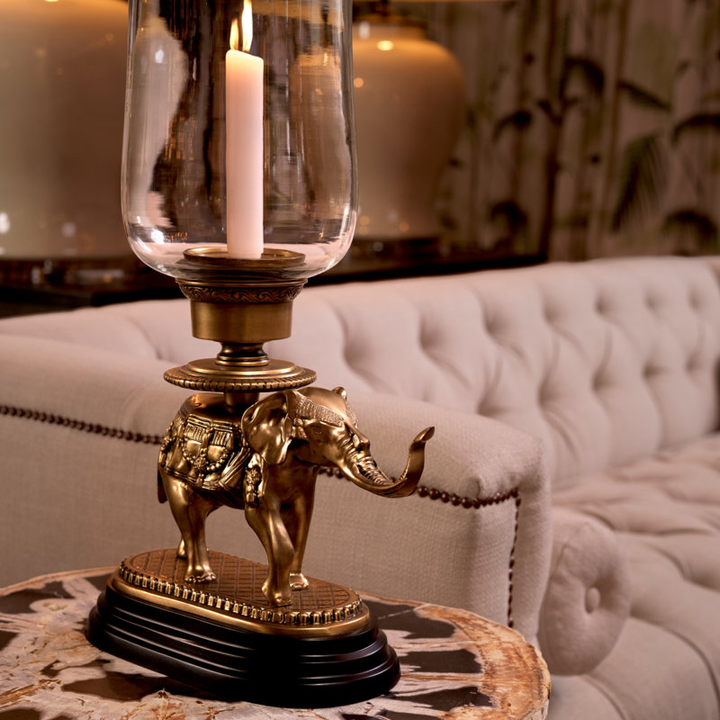 Elephant Elegance 25'' Brass and Glass Tabletop Hurricane