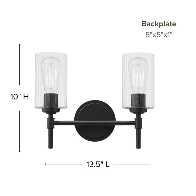 Wexton 2-Light 5.44” Wide Vanity Light, Matte Black, Clear Bubble