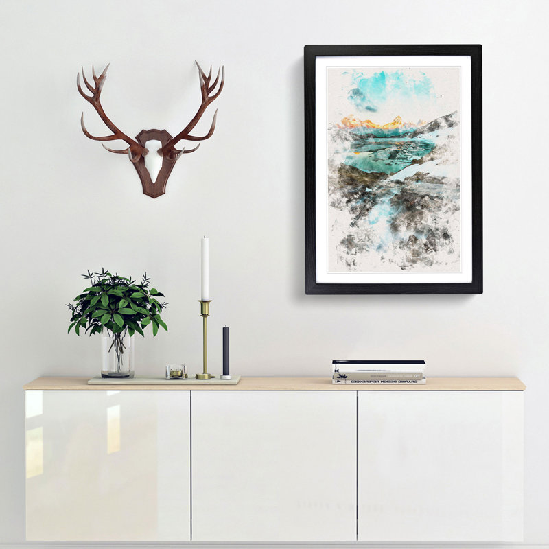 Mountain View in Switzerland - Picture Frame Painting Print, 87cm H x 62cm W x 2cm D, Black Framed