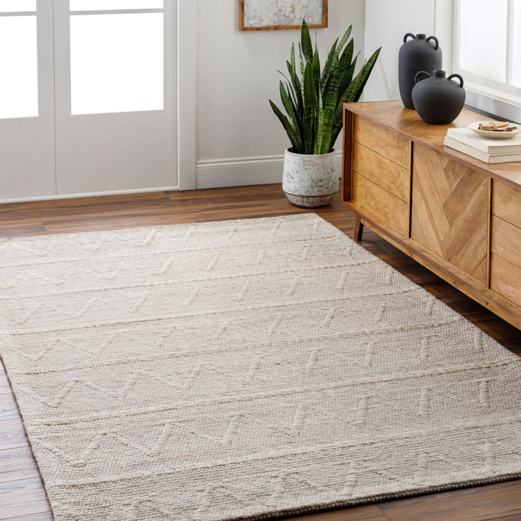 Tapis rectangulaire ivoire en polyester / laine Richt