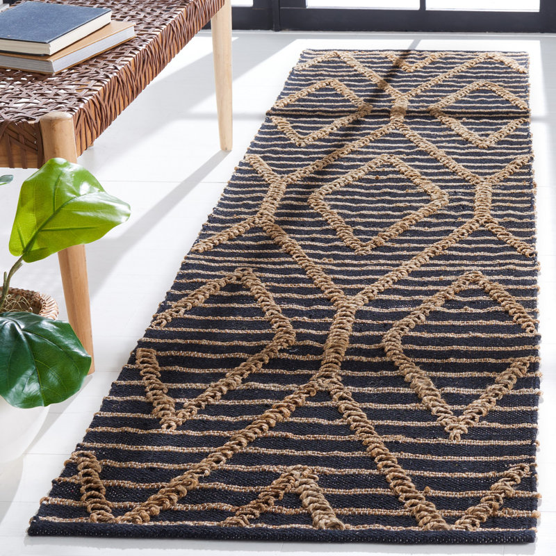 Tapis géométrique en jute et coton, Tapis de couloir 2 pi 3 po x 8 pi