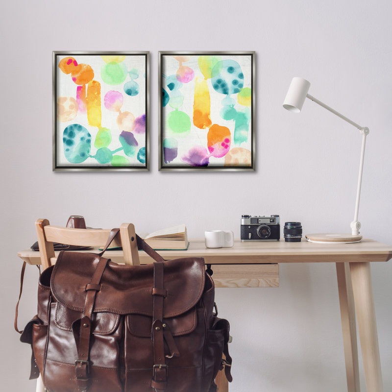 «Neon Colorful Abstract Shapes», ensemble de 2 toiles flottantes encadrées par June Erica Vess, H 21 po x l 17 po