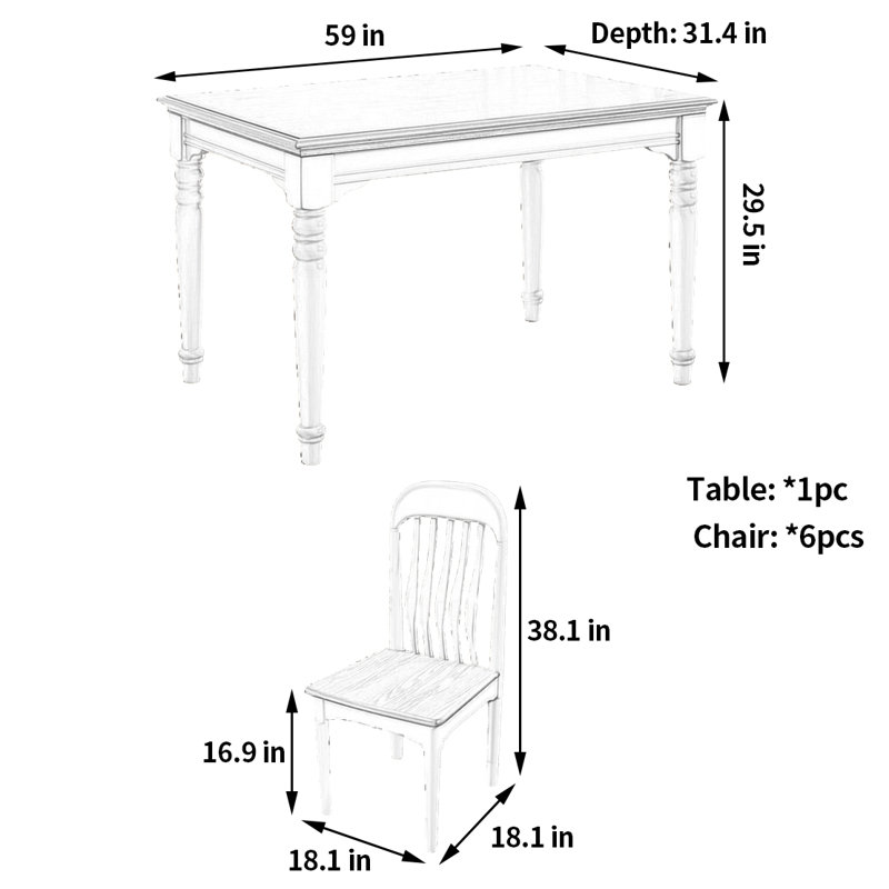 Table et chaises de style champêtre, Brun, Beige/brun