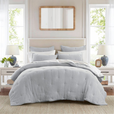 Ensemble de courtepointe brodée en coton 3 pièces pour très grand lit, bleu