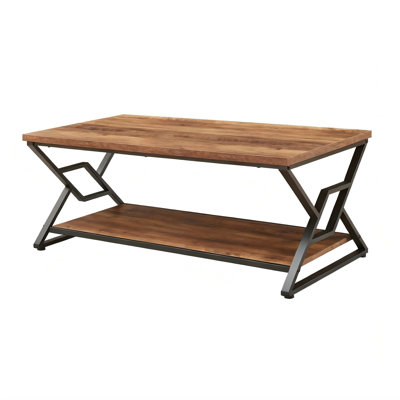 Coffee Table, Rustic Rectangle Coffee Table With 2-Tier Storage, Engineered Wood Center Table With Open Shelves, Minimalist Coffee Table For Living Ro