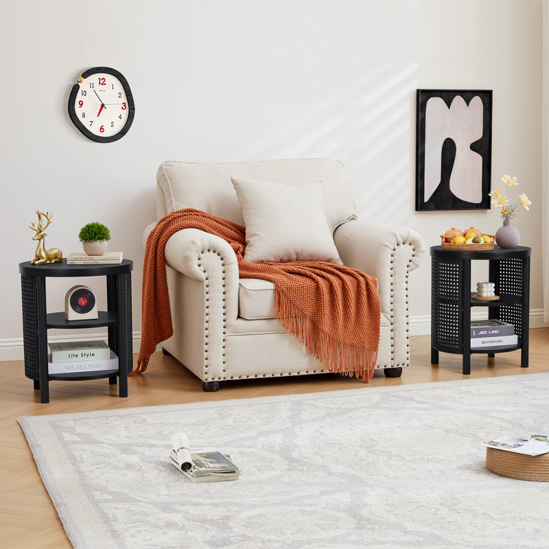 Round End Table Set, Black, 2