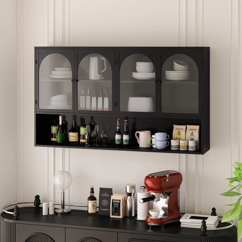 Four-door Glass Wall Cabinet Storage, Black