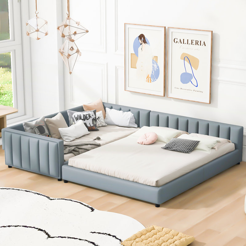 Grand lit plateforme tapissier en similicuir
