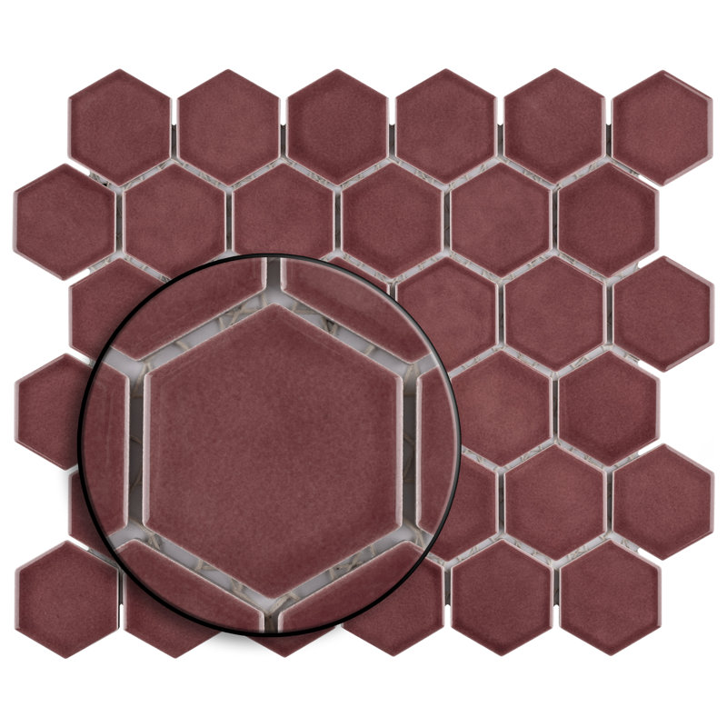 Tribeca 2" Hex Glossy 11-1/8 " x 12-5/8 " Porcelain Mosaic Floor & Wall Tile, Rusty Red
