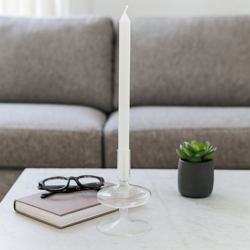 Sculptural 5" Glass Candle Holder - Modern Tabletop Candle Holder with Rounded Accent Base, Clear