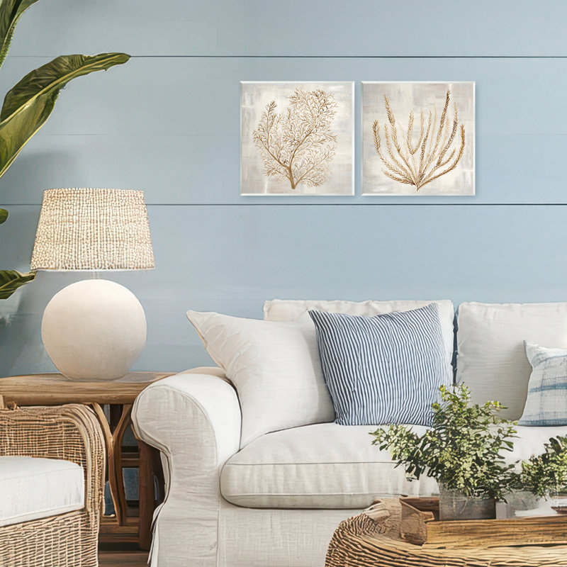 Ensemble de 2 plaques murales Beige Tides Coral Branches, design par Hannah Dawson