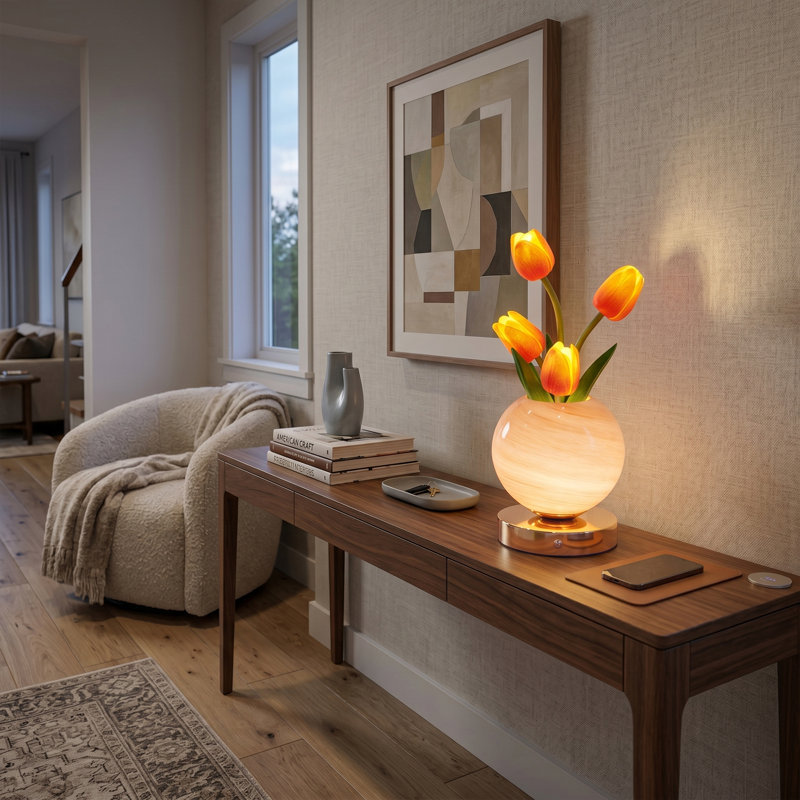 Lampe de table 12 po avec 3 tulipes orange