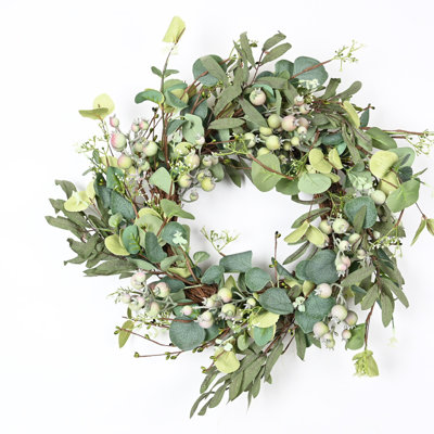 18" Farmhouse Artificial Spring Summer Eucalyptus Berry Front Door Wreath