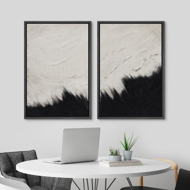 Ensemble de 2 pièces rétro abstraites simples et minimalistes, décorations de bureau modernes, encadrées sur toile, Noir