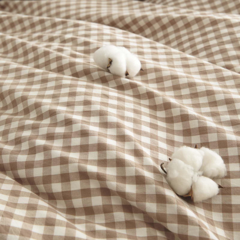 Ensemble de housse de couette 100% coton lavé à carreaux 3 pièces Nayoroom Gingham, Brun