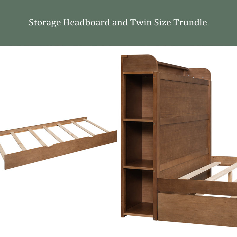 Aviree Bookcase Storage Bed, Walnut