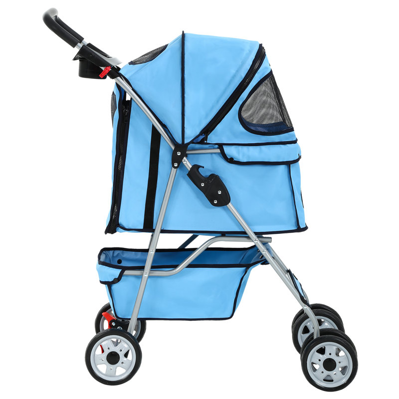 Pink 4-Wheel Pet Stroller with Mesh Windows
