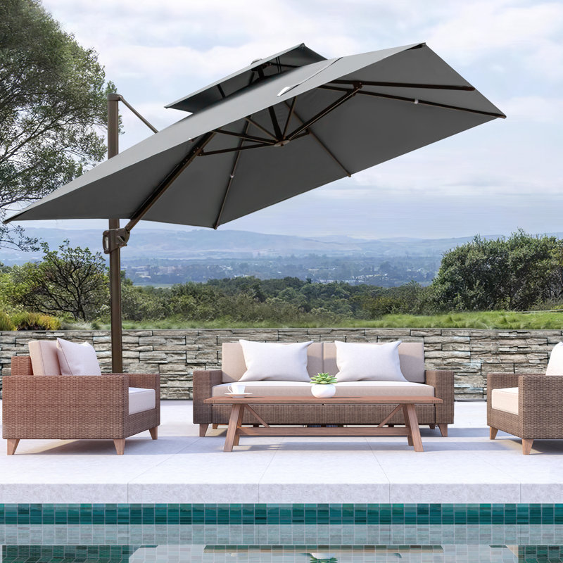 Kaiser 118' Square Cantilever Umbrella without Weighted Base, Gris foncé