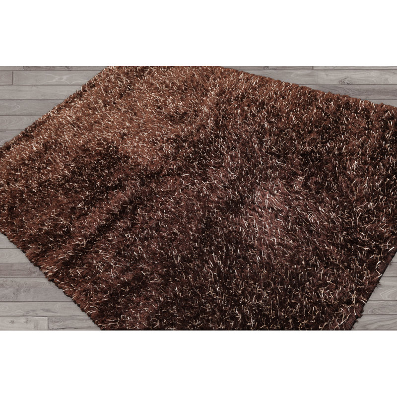 Tapis multicolore en polyester à poils longs fabriqué à la main chocolat, blanc, Rectangle 12 pi x 15 pi