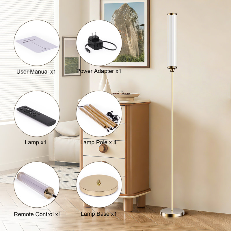 69" Smart RGB Floor Lamp Color Changing with Music Sync App and Remote Control Corner  for Party Living Room, Gold