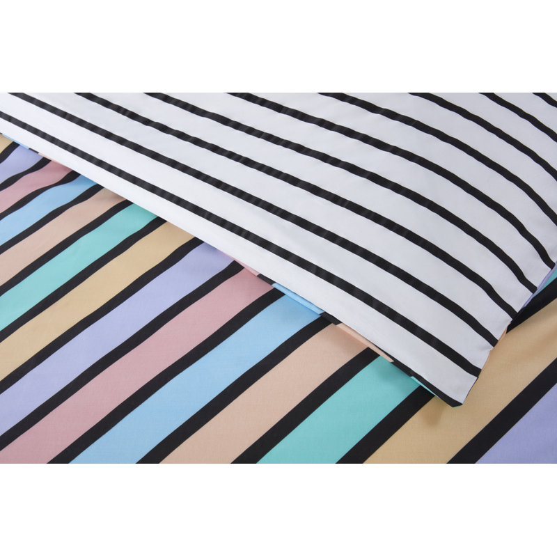 OXFORD STRIPE Polyester Striped Duvet Cover Set with Pillowcases Included, Pink/Green/Purple, 3, Double