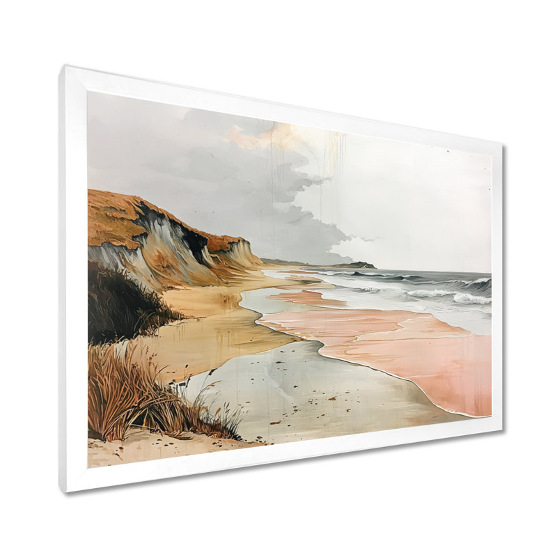 «Avaiya Bold Rose Sand Beach Horizon II», art mural vagues côtières, Cadre simple, H 24 po x l 32 po, Blanc