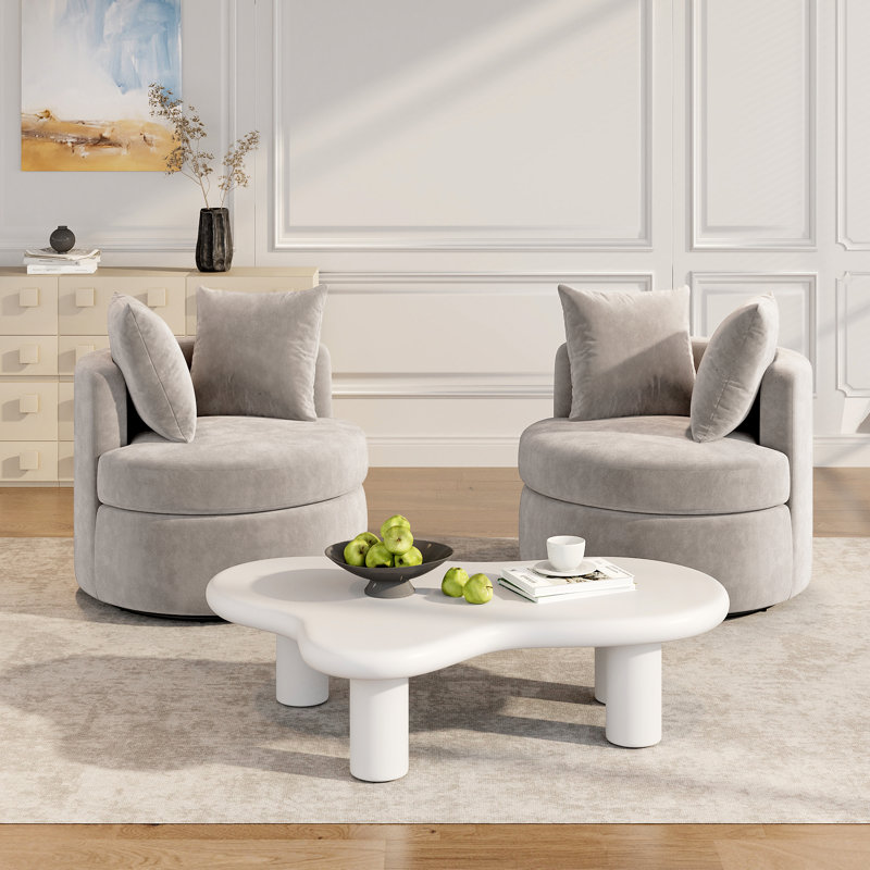 Upholstered Swivel Chair Set Of 2, Mineral Linen Blend
