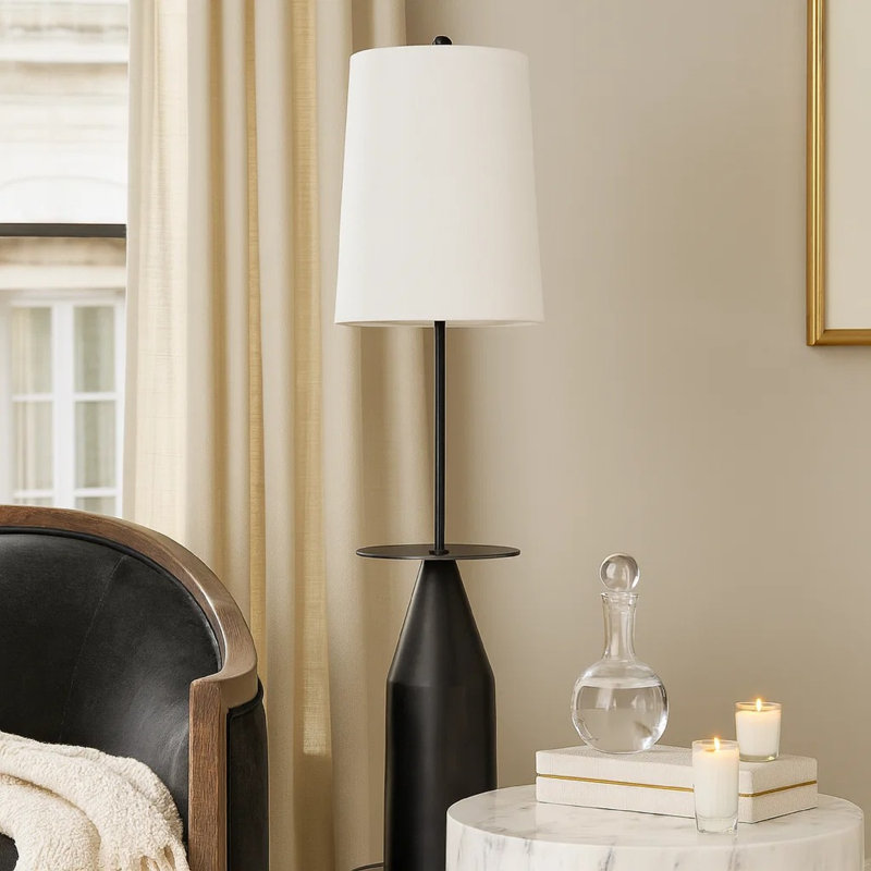 Efemena 61'' Black Tray Table Floor Lamp