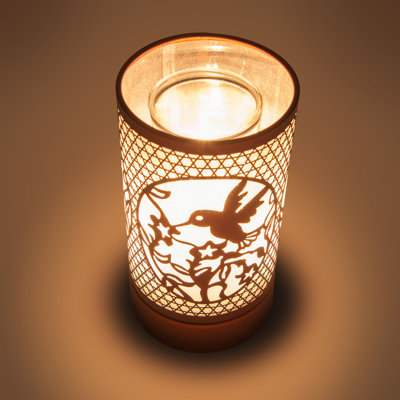 Lampe tactile 7 po avec chauffe-huile / cire - colibri en cuivre
