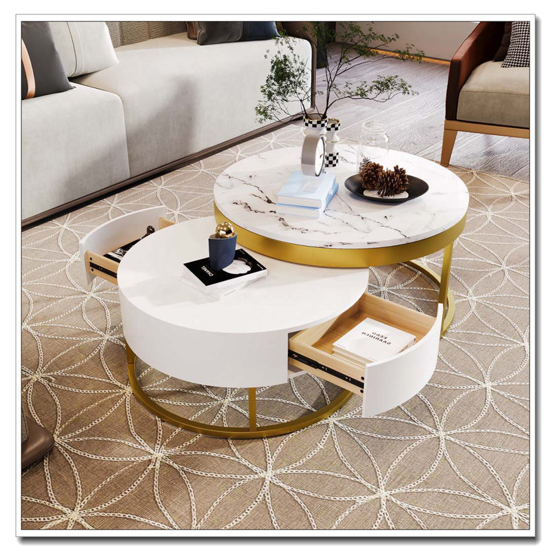 Modern Round Nesting Coffee Table with Drawers