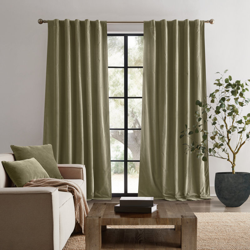  Matte Cotton Velvet Window Drape Set, Green, 50" W x 63" L