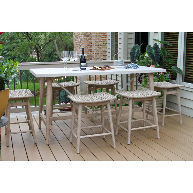 7 Pc. Antique Wash Eucalyptus Counter Height Set With Rope Stools