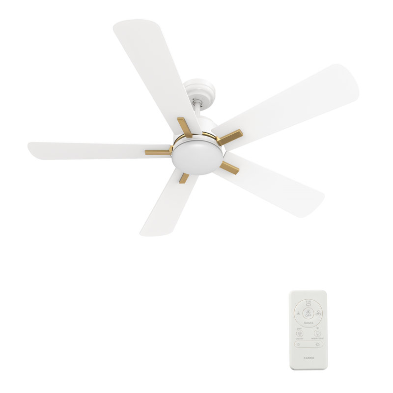  Ventilateur de plafond intelligent 5 pales à DEL avec télécommande et ensemble d'éclairage inclus, Blanc