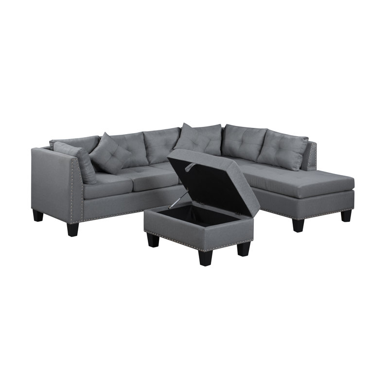104.5" Upholstered Sofa,Chaise & Ottoman , Gray