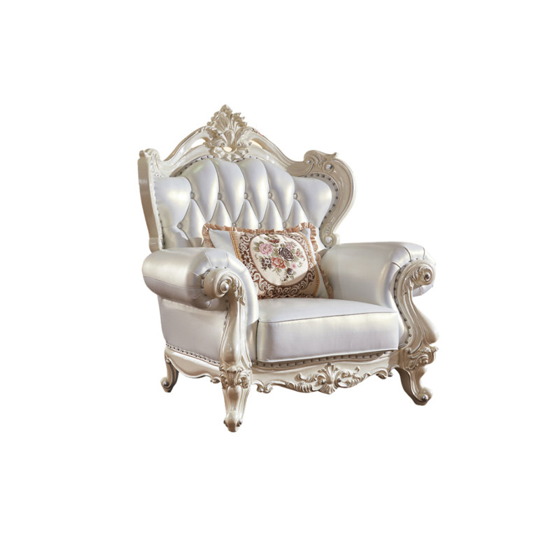 Luxury European Solid Wood Carved Sofa Chair Leather Armchair