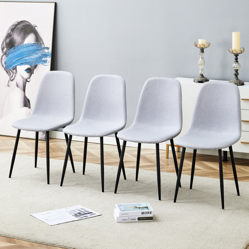 Chaise de salle à manger quatre pièces en coton et lin gris, conception arrondie, tissu respirant, conception ergonomique réfléchie en gris, pièces, pieds réglables, idéale pour divers styles de décoration