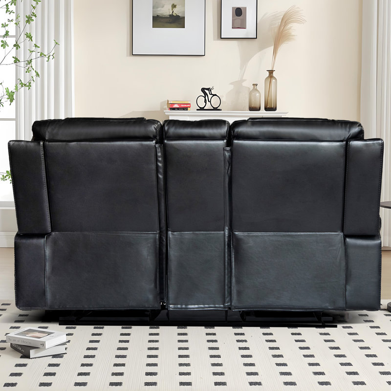 Ensemble 3 pièces d'inclinaison manuelle avec console - canapé, causeuse et fauteuil en similicuir, Noir / brun