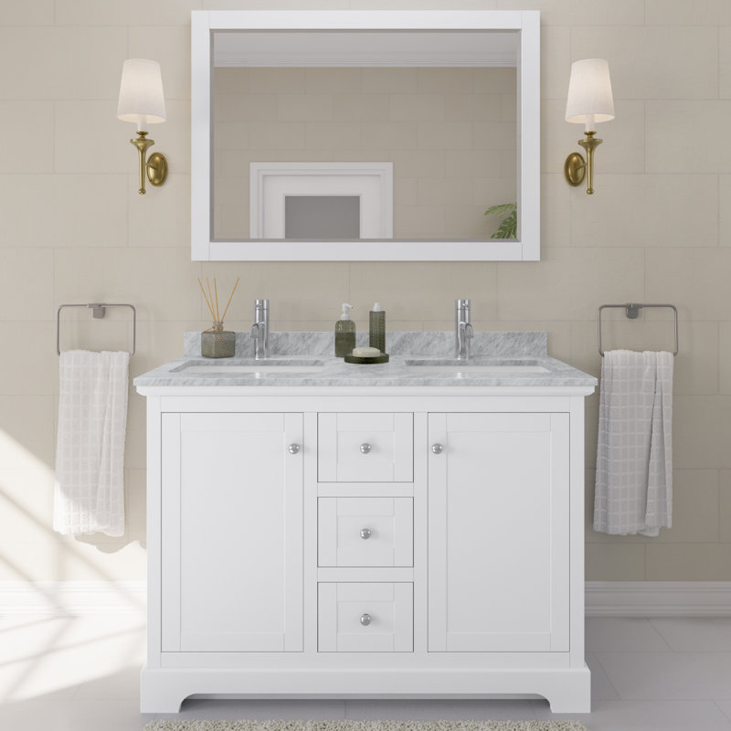 Avery 48'' Double Bathroom Vanity with Marble Top, White, Polished Chrome